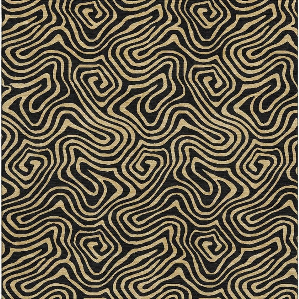 HomeRoots 5' X 8' Black And Gold Abstract Area Rug – Stylish, Washable, UV-Protected for Modern Living Spaces 680935