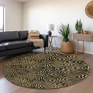 HomeRoots 8' Black And Gold Abstract Round Rug – Stylish, Washable, UV-Protected & Perfect for Modern Spaces! 680936