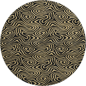 HomeRoots 8' Black And Gold Abstract Round Rug – Stylish, Washable, UV-Protected & Perfect for Modern Spaces! 680936