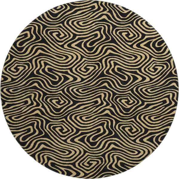 HomeRoots 8' Black And Gold Abstract Round Rug – Stylish, Washable, UV-Protected & Perfect for Modern Spaces! 680936