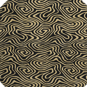 HomeRoots 8' Black And Gold Abstract Round Rug – Stylish, Washable, UV-Protected & Perfect for Modern Spaces! 680936