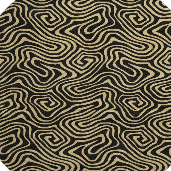 HomeRoots 8' Black And Gold Abstract Round Rug – Stylish, Washable, UV-Protected & Perfect for Modern Spaces! 680936