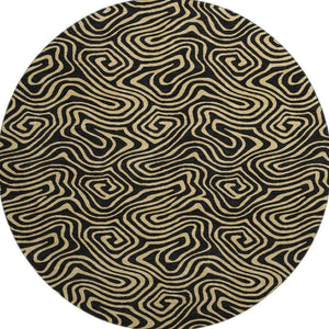 HomeRoots 8' Black And Gold Abstract Round Rug – Stylish, Washable, UV-Protected & Perfect for Modern Spaces! 680936