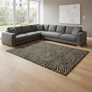 HomeRoots 8' X 10' Black And Gold Abstract Washable Area Rug – Durable, UV Protected, Modern Design for Any Room 680937