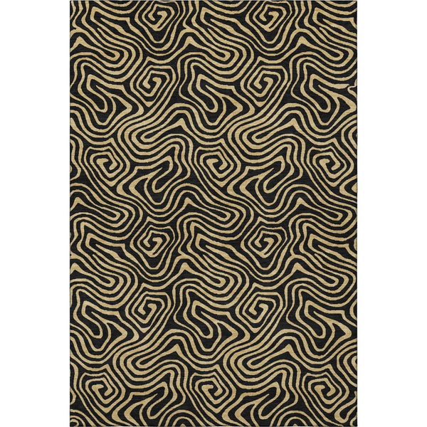 HomeRoots 9' X 12' Black and Gold Abstract Area Rug - Washable, UV-Protected, Modern Design for Any Space 680938