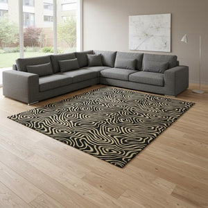 HomeRoots 10' Black and Gold Abstract Washable Area Rug - Stylish, Durable, UV-Protected for Modern Spaces! 680939