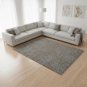 HomeRoots 8' X 10' Contemporary Brown & Sky Blue Abstract Washable Area Rug with UV Protection & Durability 680943