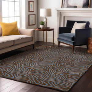 HomeRoots 8' X 10' Contemporary Brown & Sky Blue Abstract Washable Area Rug with UV Protection & Durability 680943
