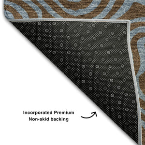 HomeRoots 8' X 10' Contemporary Brown & Sky Blue Abstract Washable Area Rug with UV Protection & Durability 680943