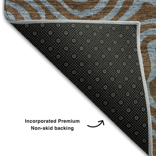 HomeRoots 8' X 10' Contemporary Brown & Sky Blue Abstract Washable Area Rug with UV Protection & Durability 680943