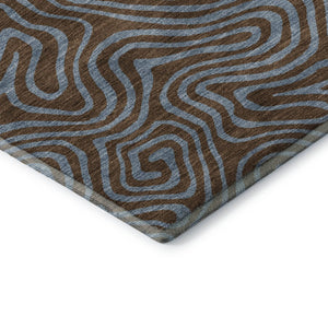 HomeRoots 8' X 10' Contemporary Brown & Sky Blue Abstract Washable Area Rug with UV Protection & Durability 680943