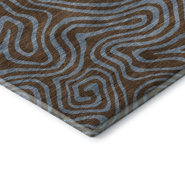 HomeRoots 8' X 10' Contemporary Brown & Sky Blue Abstract Washable Area Rug with UV Protection & Durability 680943
