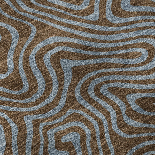 HomeRoots 8' X 10' Contemporary Brown & Sky Blue Abstract Washable Area Rug with UV Protection & Durability 680943