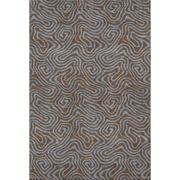 HomeRoots 8' X 10' Contemporary Brown & Sky Blue Abstract Washable Area Rug with UV Protection & Durability 680943