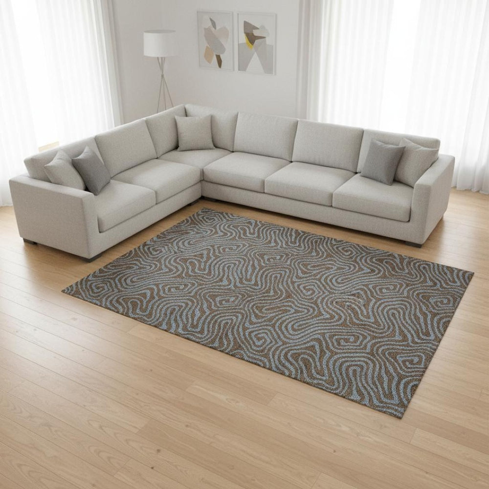 HomeRoots 9' X 12' Stylish Brown & Sky Blue Abstract Washable Area Rug, UV Resistant & Soft for Family Spaces 680944