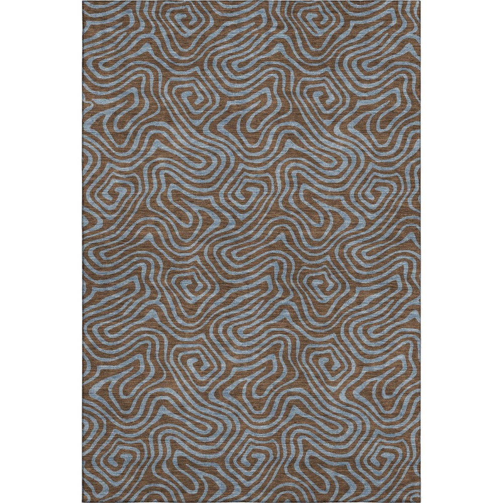 HomeRoots 9' X 12' Stylish Brown & Sky Blue Abstract Washable Area Rug, UV Resistant & Soft for Family Spaces 680944