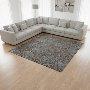 HomeRoots 10' Washable Area Rug in Brown & Sky Blue - Durable Abstract Design with UV Protection & Easy Care 680945