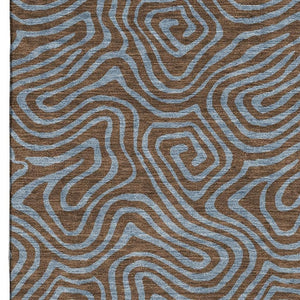 HomeRoots 10' Washable Area Rug in Brown & Sky Blue - Durable Abstract Design with UV Protection & Easy Care 680945