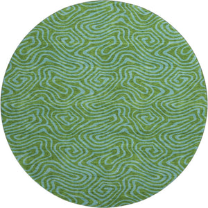 HomeRoots 8' Washable Abstract Round Rug in Green & Sky Blue - Durable, Stain-Resistant, UV Protected Design 680948