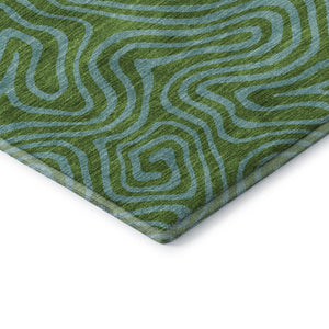 HomeRoots 8' Washable Abstract Round Rug in Green & Sky Blue - Durable, Stain-Resistant, UV Protected Design 680948