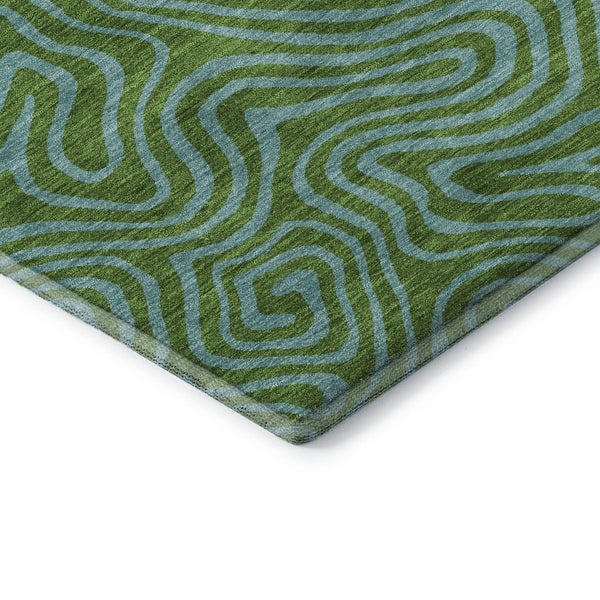 HomeRoots 8' Washable Abstract Round Rug in Green & Sky Blue - Durable, Stain-Resistant, UV Protected Design 680948