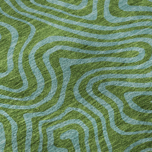 HomeRoots 8' Washable Abstract Round Rug in Green & Sky Blue - Durable, Stain-Resistant, UV Protected Design 680948