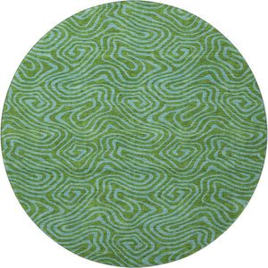 HomeRoots 8' Washable Abstract Round Rug in Green & Sky Blue - Durable, Stain-Resistant, UV Protected Design 680948