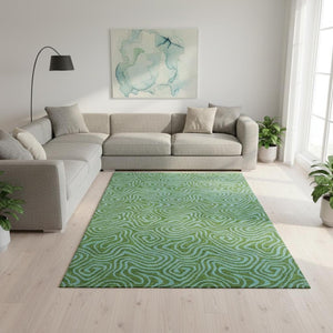 HomeRoots 9' X 12' Green and Sky Blue Abstract Area Rug – Durable, Washable, UV Protected for Modern Spaces 680950