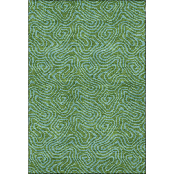 HomeRoots 9' X 12' Green and Sky Blue Abstract Area Rug – Durable, Washable, UV Protected for Modern Spaces 680950