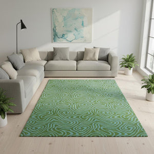 HomeRoots 10' X 14' Modern Abstract Area Rug in Green & Sky Blue - Washable, Stain-Resistant, UV Protected! 680951