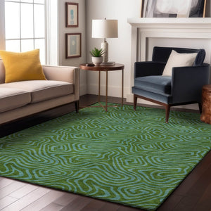 HomeRoots 10' X 14' Modern Abstract Area Rug in Green & Sky Blue - Washable, Stain-Resistant, UV Protected! 680951