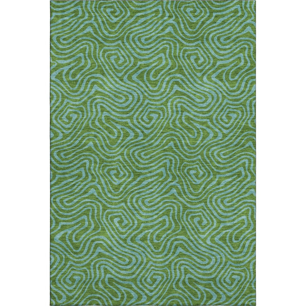 HomeRoots 10' X 14' Modern Abstract Area Rug in Green & Sky Blue - Washable, Stain-Resistant, UV Protected! 680951