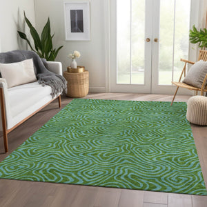 HomeRoots 10' X 14' Modern Abstract Area Rug in Green & Sky Blue - Washable, Stain-Resistant, UV Protected! 680951
