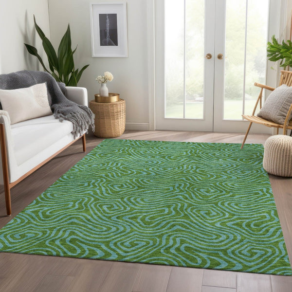 HomeRoots 10' X 14' Modern Abstract Area Rug in Green & Sky Blue - Washable, Stain-Resistant, UV Protected! 680951