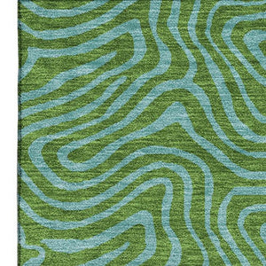 HomeRoots 10' X 14' Modern Abstract Area Rug in Green & Sky Blue - Washable, Stain-Resistant, UV Protected! 680951