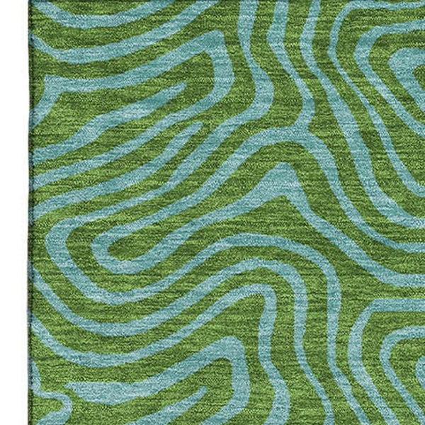 HomeRoots 10' X 14' Modern Abstract Area Rug in Green & Sky Blue - Washable, Stain-Resistant, UV Protected! 680951