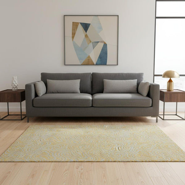 HomeRoots 5' X 8' Gold And Ivory Abstract Area Rug - Washable, Stain-Resistant, UV Protected for Modern Homes 680953