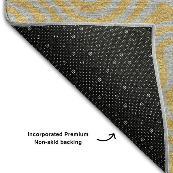 HomeRoots 5' X 8' Gold And Ivory Abstract Area Rug - Washable, Stain-Resistant, UV Protected for Modern Homes 680953