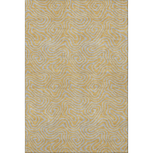 HomeRoots 5' X 8' Gold And Ivory Abstract Area Rug - Washable, Stain-Resistant, UV Protected for Modern Homes 680953
