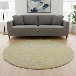 HomeRoots 8' Gold and Ivory Abstract Round Rug – Washable, UV-Protected, Stain-Resistant for Family Homes 680954