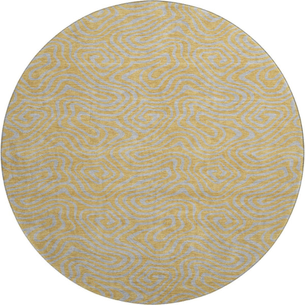 HomeRoots 8' Gold and Ivory Abstract Round Rug – Washable, UV-Protected, Stain-Resistant for Family Homes 680954