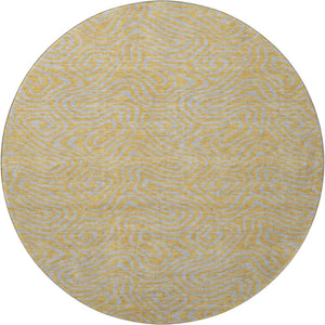 HomeRoots 8' Gold and Ivory Abstract Round Rug – Washable, UV-Protected, Stain-Resistant for Family Homes 680954