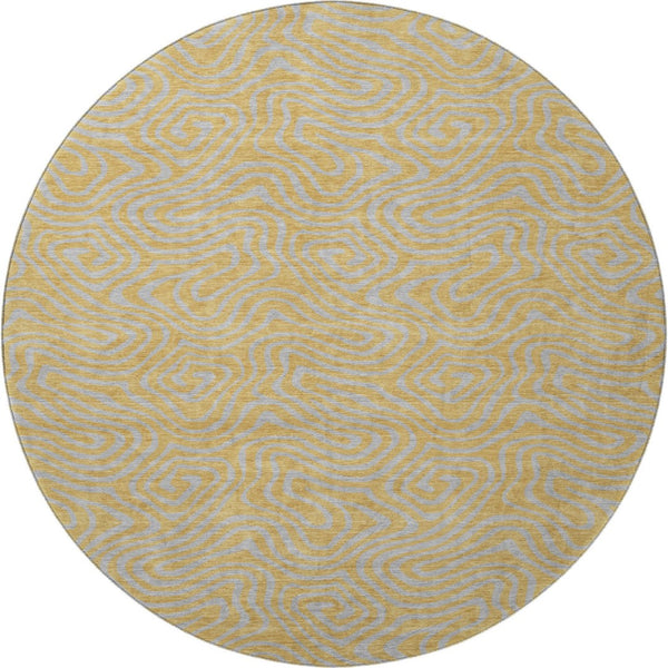HomeRoots 8' Gold and Ivory Abstract Round Rug – Washable, UV-Protected, Stain-Resistant for Family Homes 680954