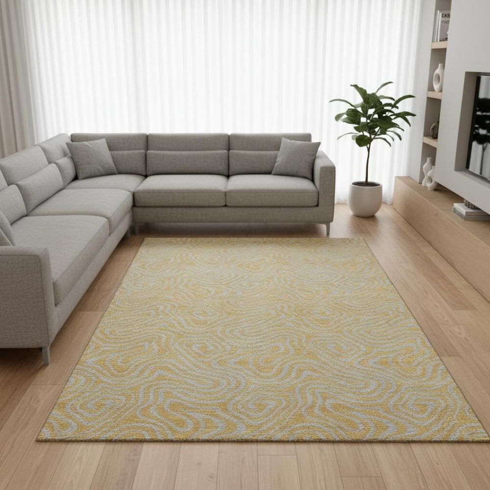 HomeRoots 8' X 10' Gold And Ivory Abstract Area Rug - Washable, UV Protected, Durable & Stylish for Homes 680955
