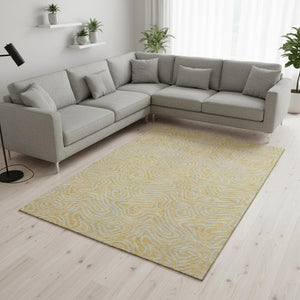 HomeRoots 9' X 12' Gold And Ivory Abstract Area Rug - Washable, Durable, UV-Protected for High-Traffic Homes 680956