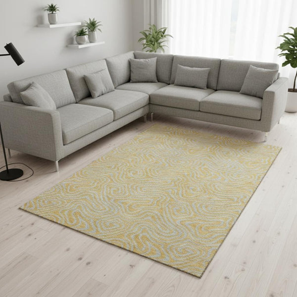 HomeRoots 9' X 12' Gold And Ivory Abstract Area Rug - Washable, Durable, UV-Protected for High-Traffic Homes 680956