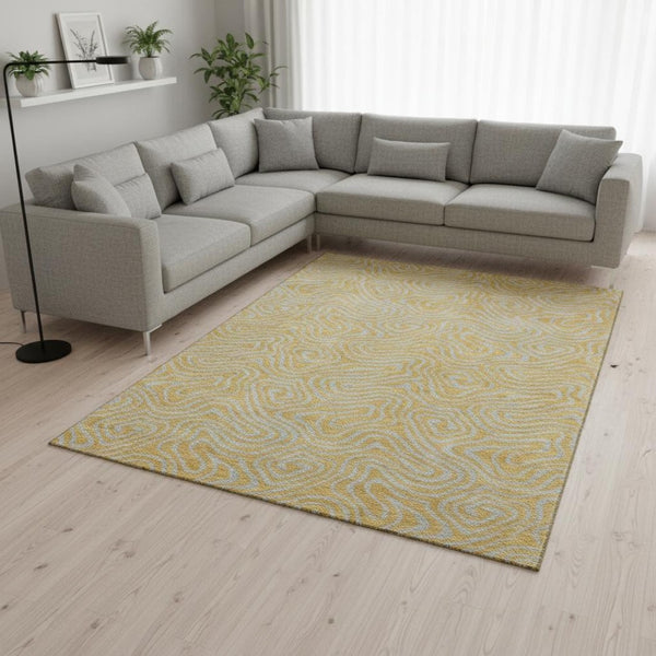 HomeRoots 10' X 14' Gold And Ivory Abstract Area Rug - Durable, Stain-Resistant, UV-Protected for Modern Homes 680957