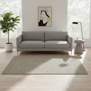 HomeRoots 5' X 8' Gray & Gold Abstract Area Rug - Washable, UV Protected, Perfect for High-Traffic Homes 680959