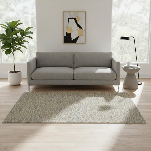 HomeRoots 5' X 8' Gray & Gold Abstract Area Rug - Washable, UV Protected, Perfect for High-Traffic Homes 680959