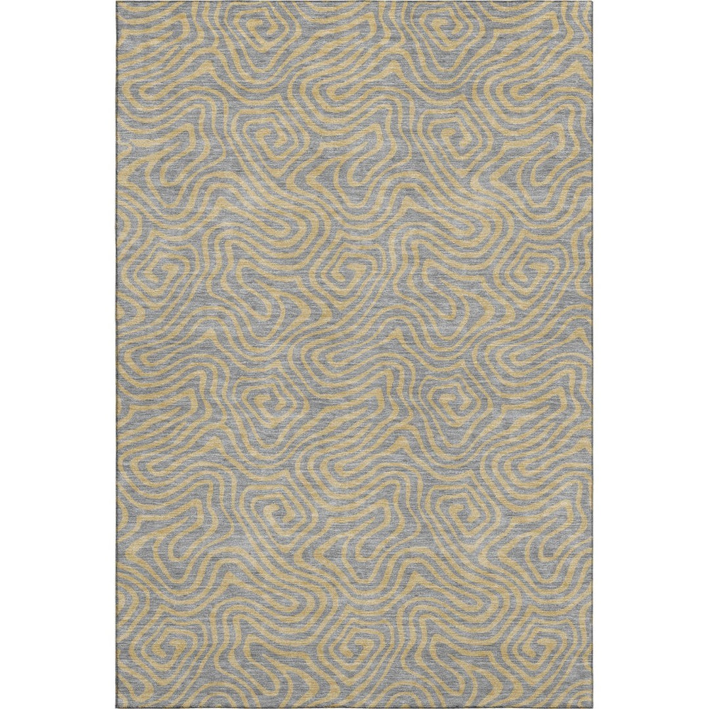 HomeRoots 5' X 8' Gray & Gold Abstract Area Rug - Washable, UV Protected, Perfect for High-Traffic Homes 680959